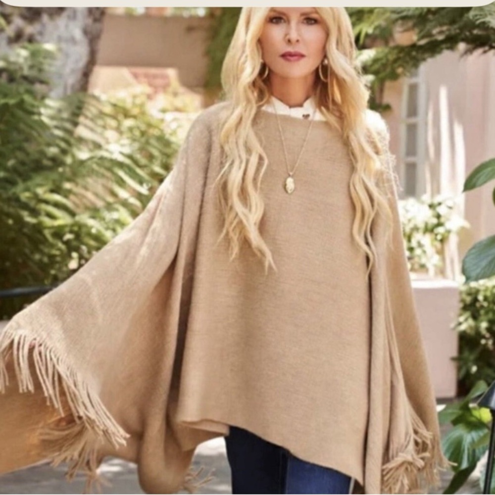 Shiraleah Camel Rowan Poncho with Fringe